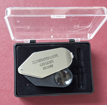 Soluții curățare, pensete, mănuși, lupa - Lupa profesionala pentru monede / bancnote / timbre 10 x 21 mm, Led si baterii incluse