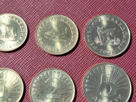 Macedonia 4 monede 1993-2014: 50 Deni 1993, 1,2,5 Dinari, Animale/Pasari, UNC [1]