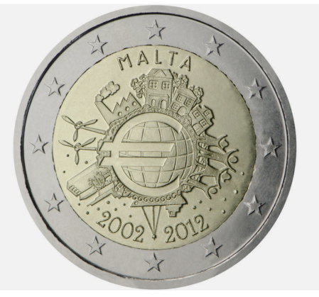 Malta - Malta 2 euro 2012, 10 ani de la introducerea Euro, UNC