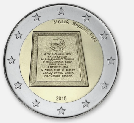 Malta - Malta 2 euro 2015, Proclamarea Republicii Malta - 1974, UNC