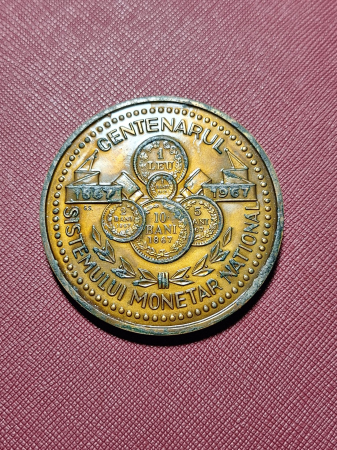 Insigne/Medalii/Decoratii - MEDALIE CENTENARUL SISTEMULUI MONETAR NATIONAL 1867-1967 RSR