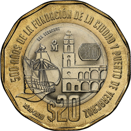 Monede America - Mexic 20 pesos 2019 - 500 de ani de la fondarea orașului Veracruz, UNC