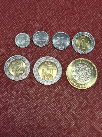 Mexic set 7 monede 2009-2024: 10,20,50 centavos, 1,2,5,10 Pesos, UNC [1]