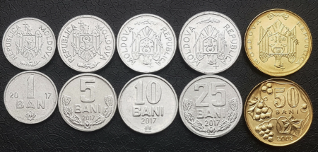 Monede straine - Moldova set 5 monede 2008-2017: 1,5,10,25,50 Bani, UNC