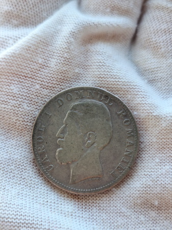 Moneda Romania, 2 Lei 1881 ag, Regele Carol I [1]