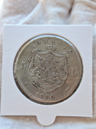 Moneda Romania, 5 lei 1880, Carol I Domnul [1]
