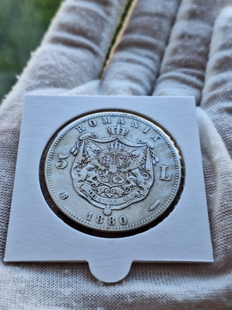 Moneda Romania, 5 lei 1880, Carol I Domnul [3]