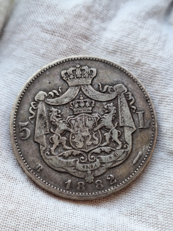 Moneda Romania, 5 lei 1882 ag, Regele Carol I [1]