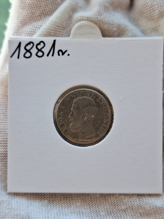 Moneda Romania, 50 Bani 1881 ag, Regele Carol I [1]