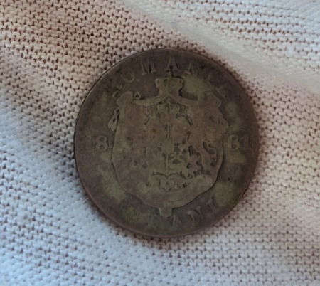 Moneda Romania, 50 Bani 1881 ag, Regele Carol I [1]