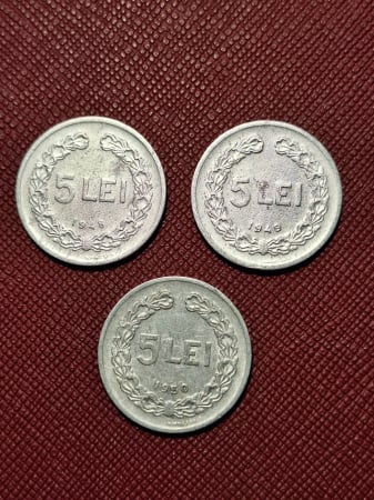 Monede Romania - Monede Romania - RPR - 5 LEI 1949 + 5 LEI 1950 + 5 LEI 1951