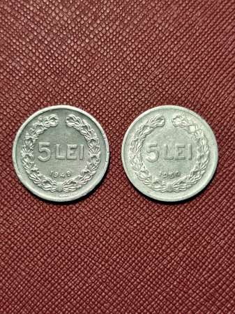 Monede Romania - Monede Romania - RPR - 5 LEI 1949 + 5 LEI 1950