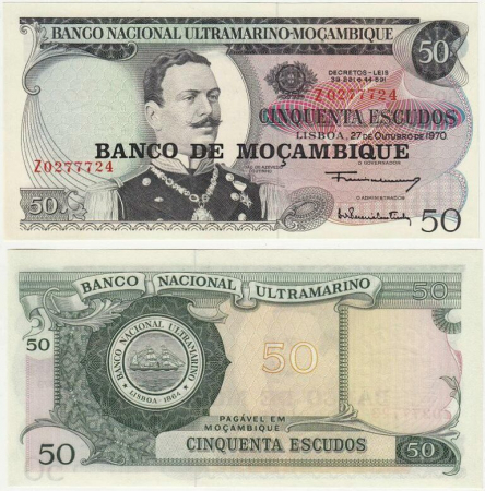 Mozambic - Mozambic 50 Escudos 1976, aproape necirculata, REPLACEMENT, Prefix Z