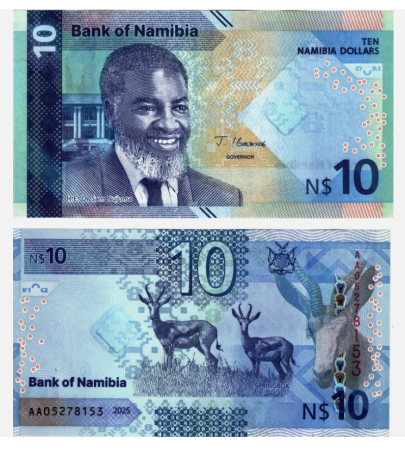 Bancnote - Namibia 10 Dolari 2025, antilopa tsipi, necirculata