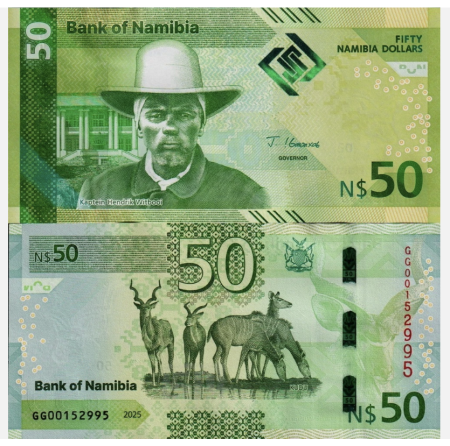 Bancnote - Namibia 50 Dolari 2025, animale, necirculata