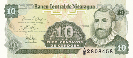 Nicaragua - Nicaragua 10 centavos 1991, Francisco Hernandez de Cordoba, necirculata