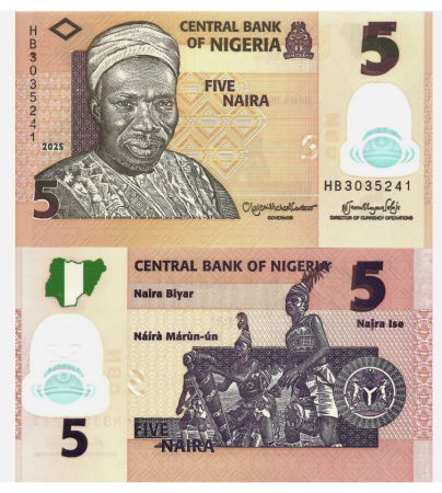 Bancnote Africa - Nigeria 5 Naira 2024-2025, polimer, necirculata