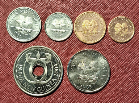 Papua Noua Guinee set 6 monede: 1 2 5 10 20 TOEA 1 KINA 2004 2005, UNC [1]