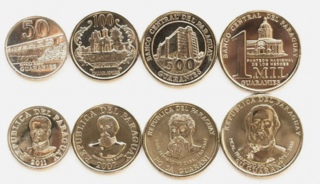 Monede America - Paraguay set 4 monede 2007-2012: 50,100,500,1000 Guaranies, UNC