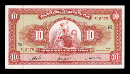 Peru - Peru 10 soles de oro 1963, necirculata