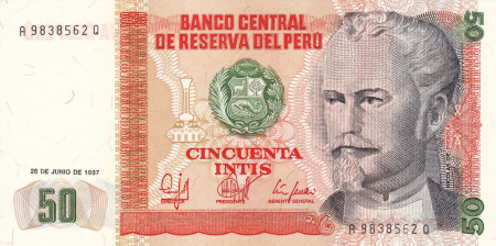 Bancnote America - Peru 50 Intis 1987, necirculata