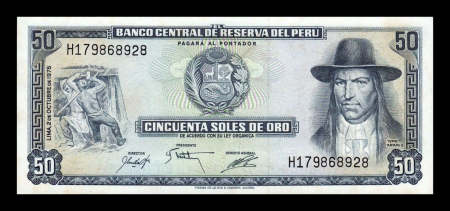 Peru - Peru 50 Soles de Oro 1975, Tupac Amaru II, necirculata