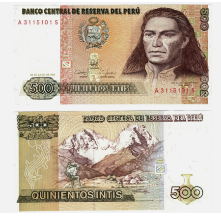 Peru - Peru 500 Intis 1987, Tupac Amaru II, necirculata