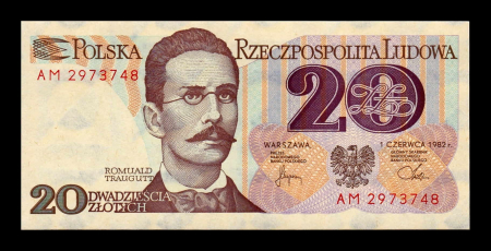 Bancnote Europa - Polonia 20 zloti 1982, Romuald Traugutt, necirculata