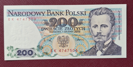 Bancnote Europa - Polonia 200 zloti 2002, Jarosław Dąbrowski, necirculata