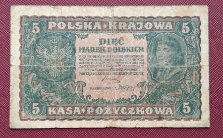 Bancnote - Polonia 5 marek 1919, circulata