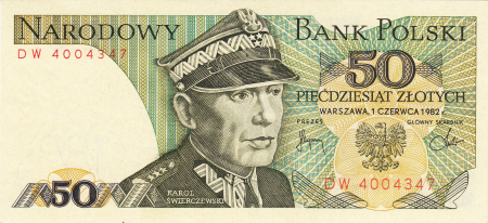 Bancnote Europa - Polonia 50 zloti 1988, Karol Swierczewski, necirculata