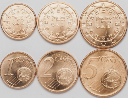 Portugalia - Portugalia set 3 monede 2002: 1,2,5 centi, UNC