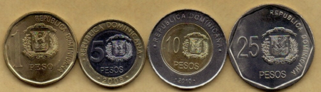 Republica Dominicana Set 4 Monede 1 5 10 25 Pesos 2008-2010, UNC [1]