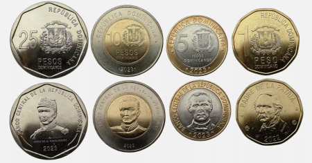 Monede straine - Republica Dominicana Set 4 Monede: 1 5 10 25 Pesos 2022-2023, Personalitati, UNC