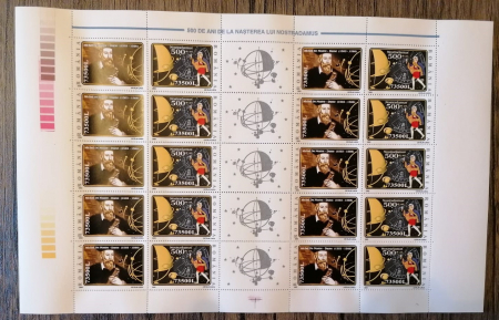 Timbre si coli Romania - RO 2003/LP 1614b,500 ani Nostradamus,coala de 10 serii+5 vign, MNH,cota 320lei