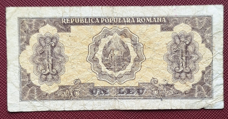 Romania, 1 leu 1952, seria f 100 / 382408, circulata [1]