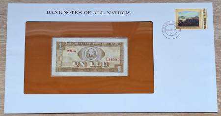 Bancnote - Romania 1 leu 1966, seria A.0037/118550, necirculata, in folder de prezentare, rara