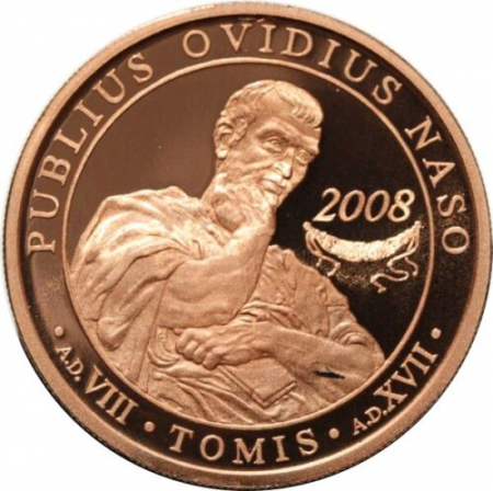Monede Romania - Romania, 1 Leu 2008 - 2000 ani de la exilarea poetului Publius Ovidius Naso, tombac