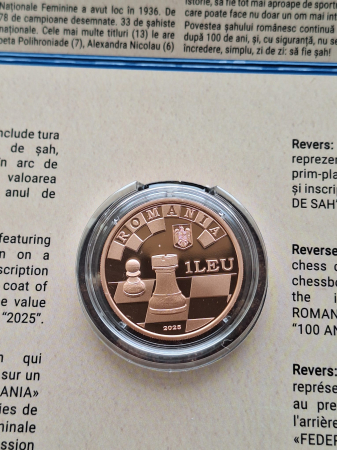 Monede Romania - Romania, 1 Leu 2025 - Centenarul Federatiei Romane de Sah, tombac