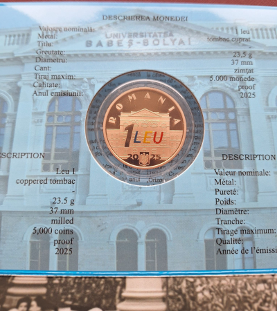 Monede - Romania, 1 Leu 2025 - Lucian Blaga, 130 ani de la nastere, tombac, prima moneda colorata