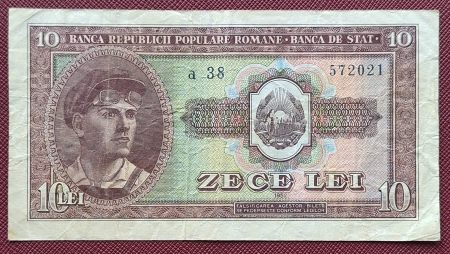 Bancnote Romania - Romania, 10 lei 1952, seria a 38 / 572021, circulata, stare buna