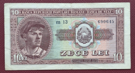 Bancnote Romania - Romania, 10 lei 1952, seria m 13 / 690645, circulata, stare buna