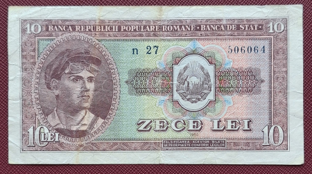 Bancnote Romania - Romania, 10 lei 1952, seria n 27 / 506064, circulata, stare buna