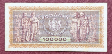Romania 100,000 lei 1947, Traian si Decebal, circulata, stare buna [1]