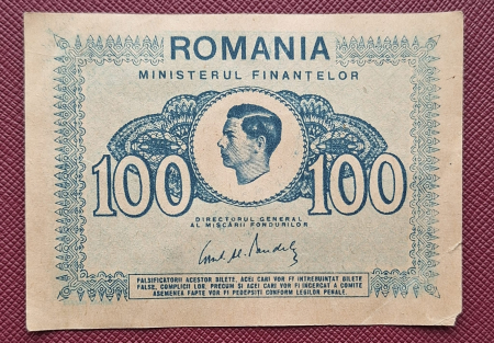 Bancnote Romania - Romania 100 Lei 1945, Regele Mihai, circulata
