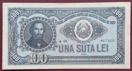 Bancnote Romania - Romania 100 lei 1952, seria a 18/ 817322, stare foarte buna