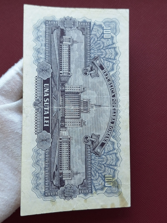 Romania 100 lei 1952, seria r19/ 679450, stare buna [7]