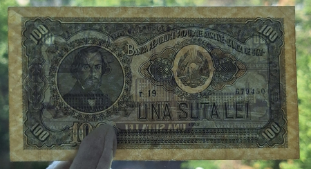 Romania 100 lei 1952, seria r19/ 679450, stare buna [2]