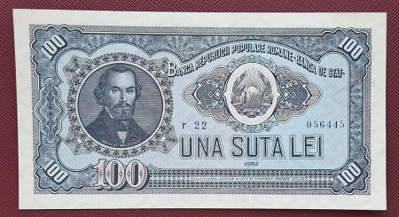 Bancnote Romania - Romania 100 lei 1952, seria r22/ 056445, UNC-