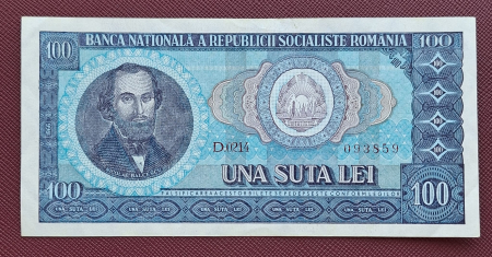 Bancnote Romania - Romania 100 lei 1966, seria D.0214/093859, aproape necirculata